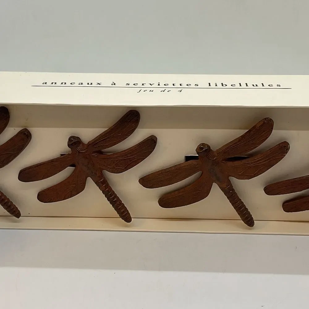 Pier 1 Brown Dragonfly Napkin Rings Set of 4